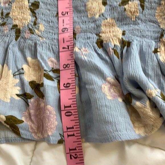 American Eagle Tank Womens XS Blue Crop Pleated Bottom Floral Print Viscose - Picture 6 of 6